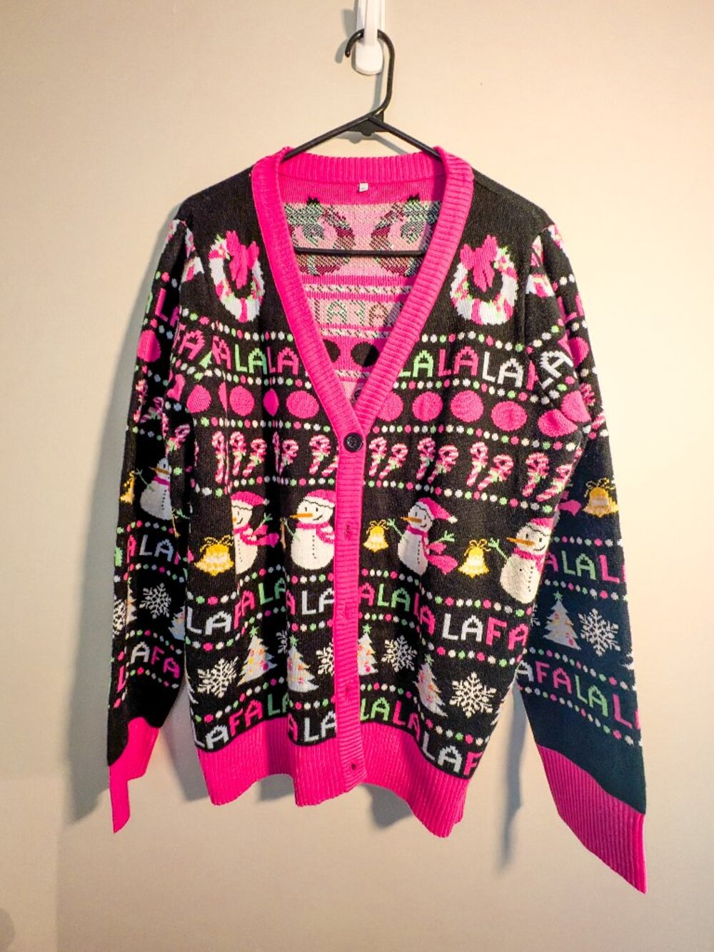 Ugly Christmas Cardigan Sweater Women Oversized Knit | Open Front | XL | Pink